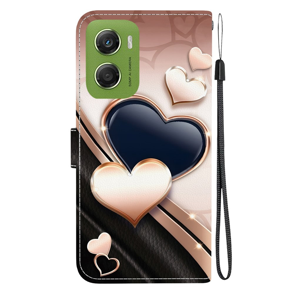 For Motorola Moto G06 4G Leather Case Stand Wallet Pattern Printing Phone Cover with Wrist Strap