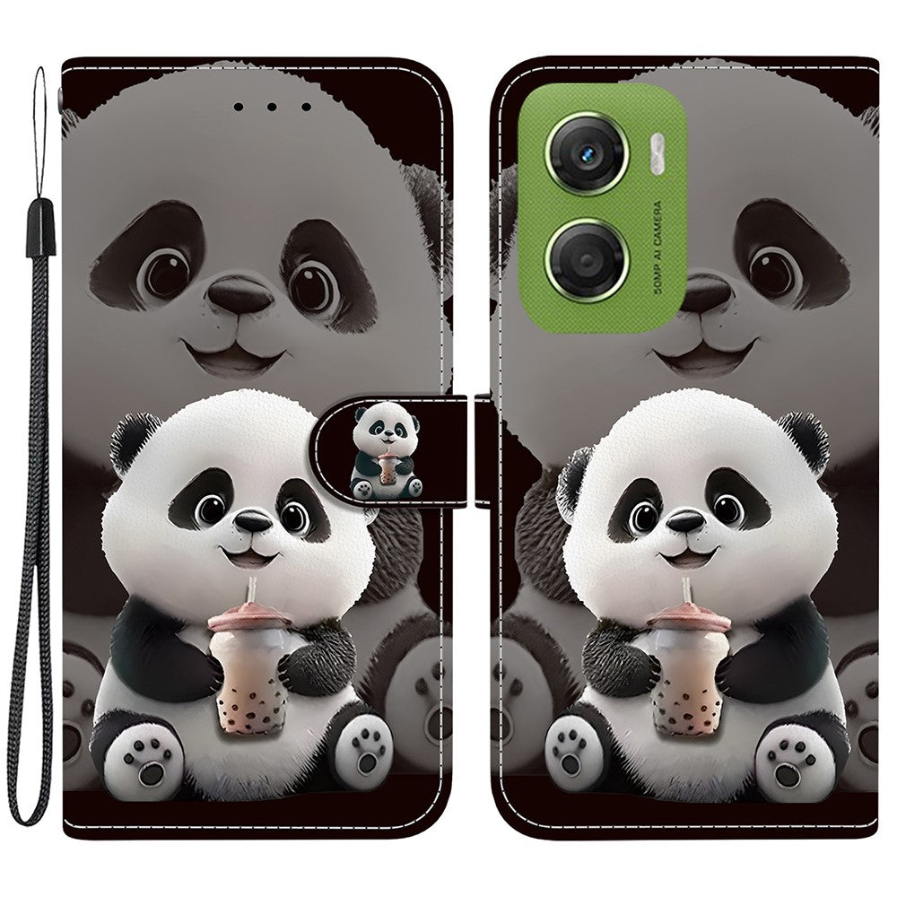 For Motorola Moto G06 4G Leather Case Stand Wallet Pattern Printing Phone Cover with Wrist Strap