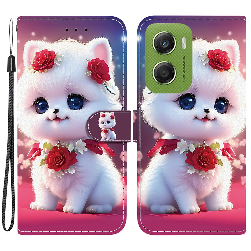 For Motorola Moto G06 4G Leather Case Stand Wallet Pattern Printing Phone Cover with Wrist Strap