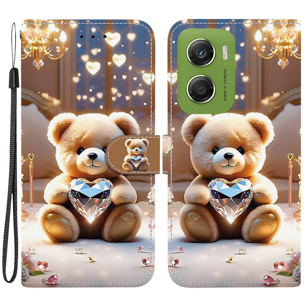 For Motorola Moto G06 4G Leather Case Stand Wallet Pattern Printing Phone Cover with Wrist Strap