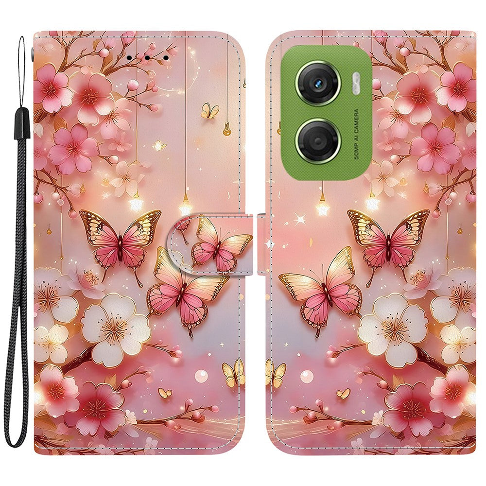For Motorola Moto G06 4G Leather Case Stand Wallet Pattern Printing Phone Cover with Wrist Strap