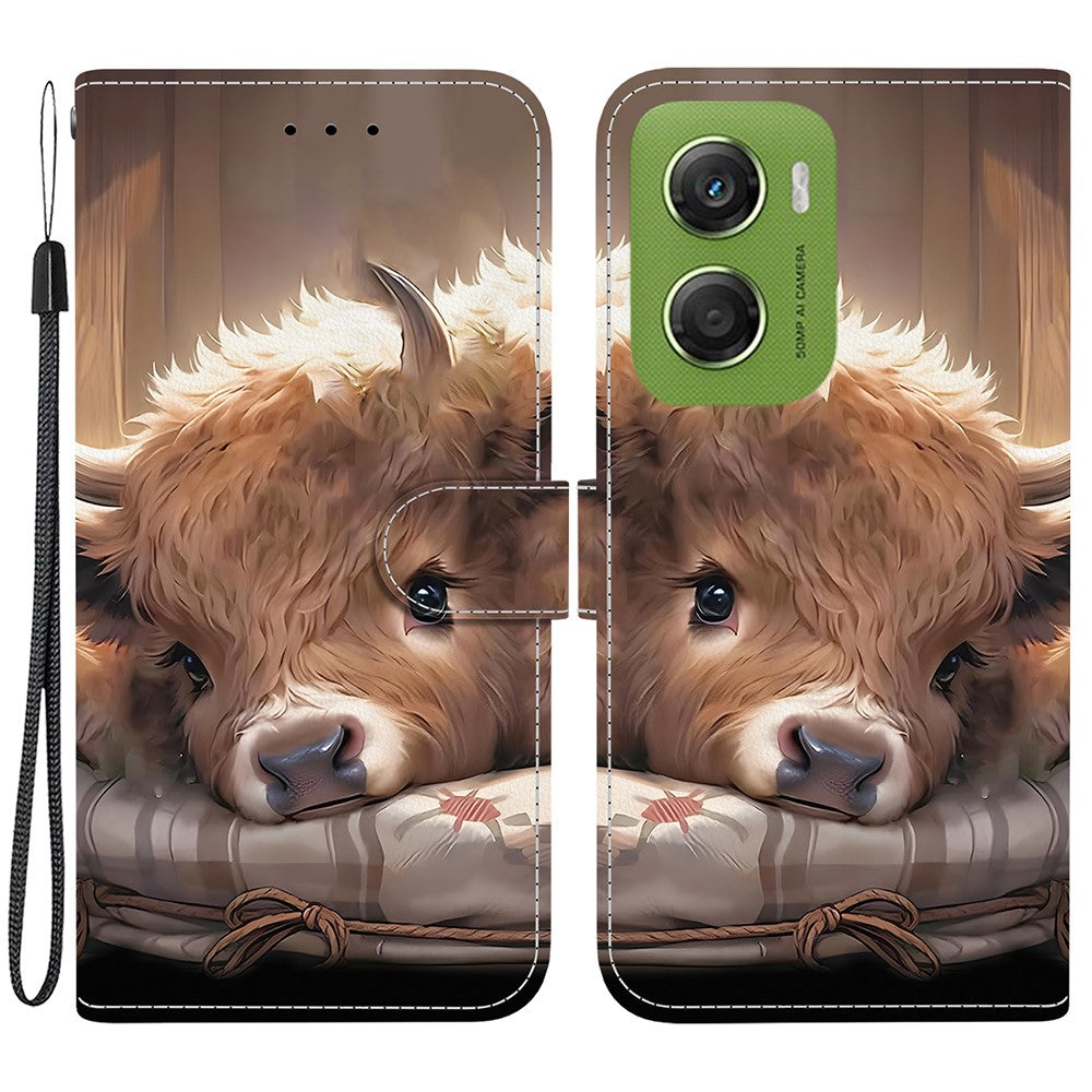 For Motorola Moto G06 4G Leather Case Stand Wallet Pattern Printing Phone Cover with Wrist Strap