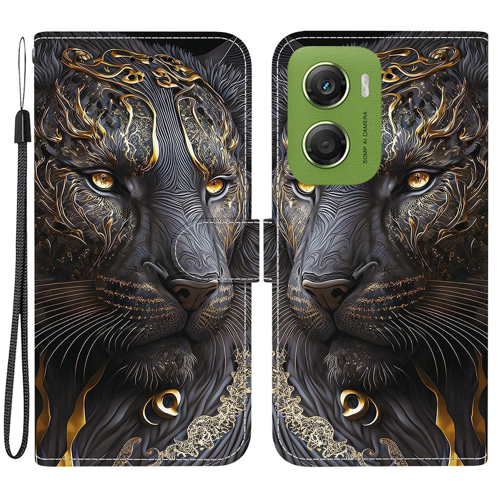 For Motorola Moto G06 4G Leather Case Stand Wallet Pattern Printing Phone Cover with Wrist Strap