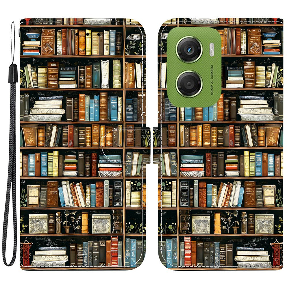 For Motorola Moto G06 4G Leather Case Stand Wallet Pattern Printing Phone Cover with Wrist Strap