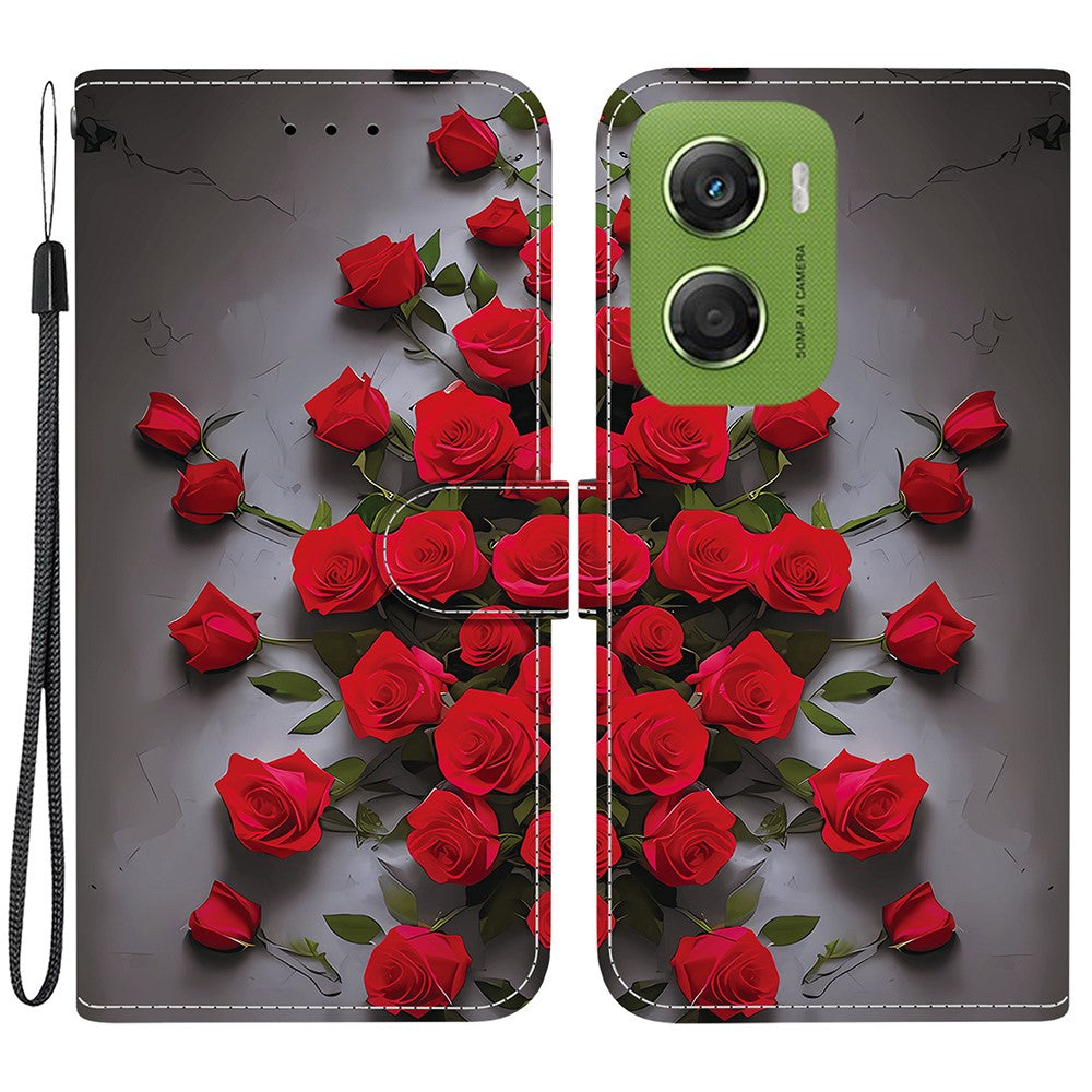 For Motorola Moto G06 4G Leather Case Stand Wallet Pattern Printing Phone Cover with Wrist Strap