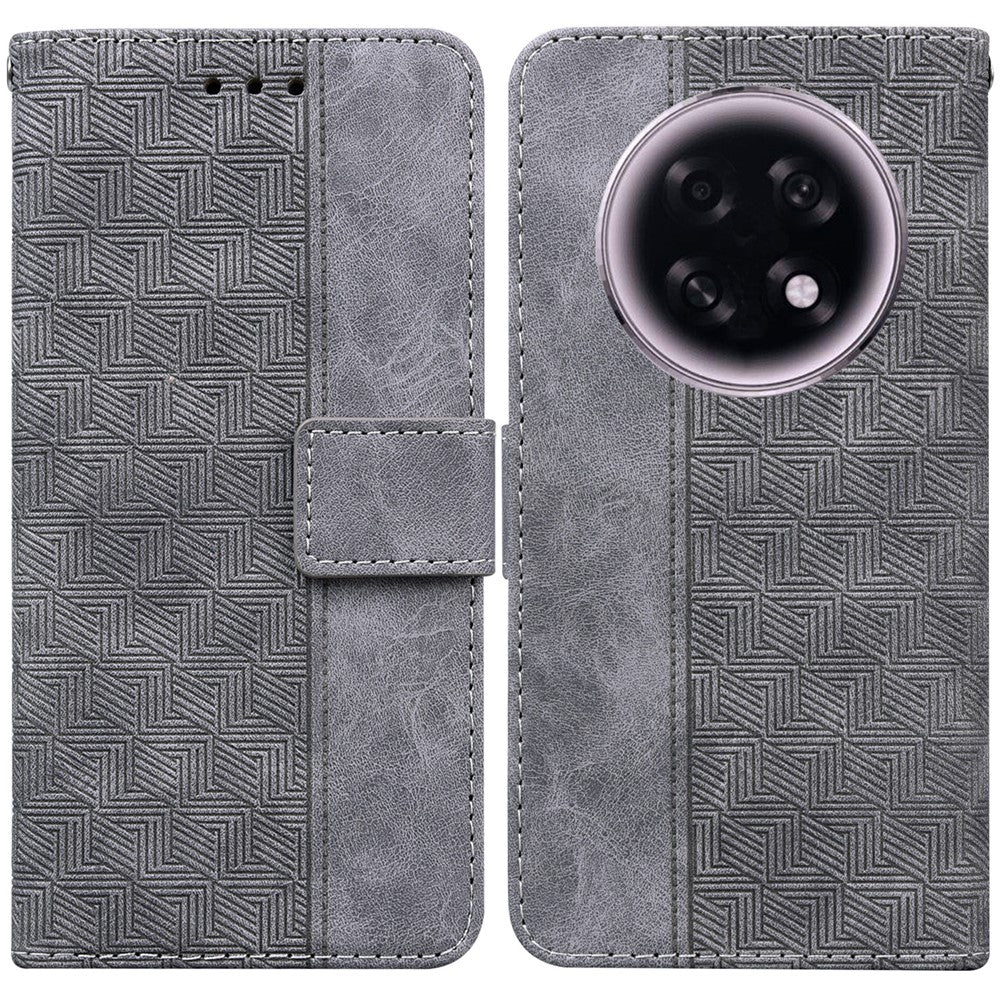 For Oppo F31 Pro+ 5G  /  A6 GT 5G Case Geometry Pattern Leather Wallet Phone Cover with Wrist Strap