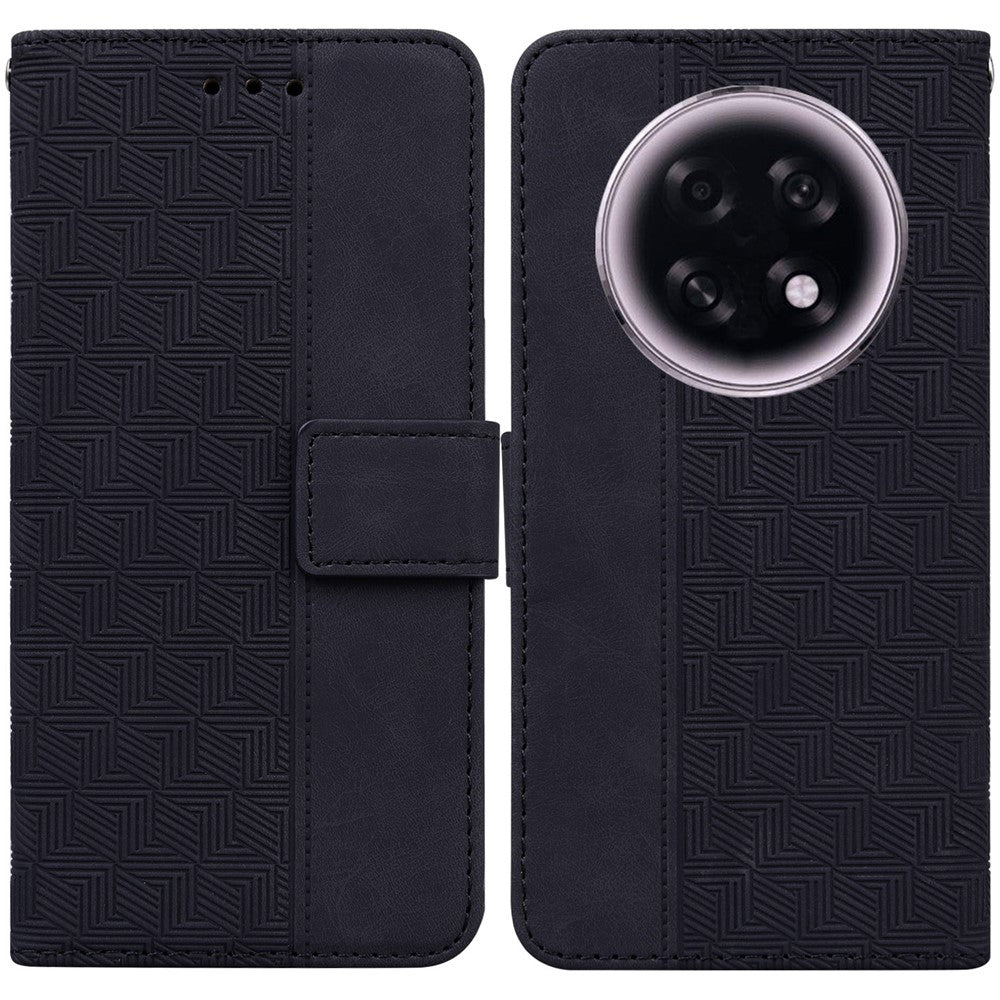 For Oppo F31 Pro+ 5G  /  A6 GT 5G Case Geometry Pattern Leather Wallet Phone Cover with Wrist Strap