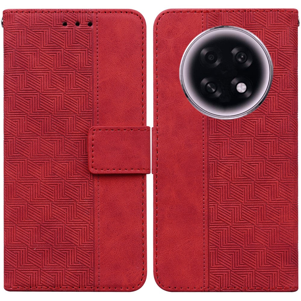 For Oppo F31 Pro+ 5G  /  A6 GT 5G Case Geometry Pattern Leather Wallet Phone Cover with Wrist Strap