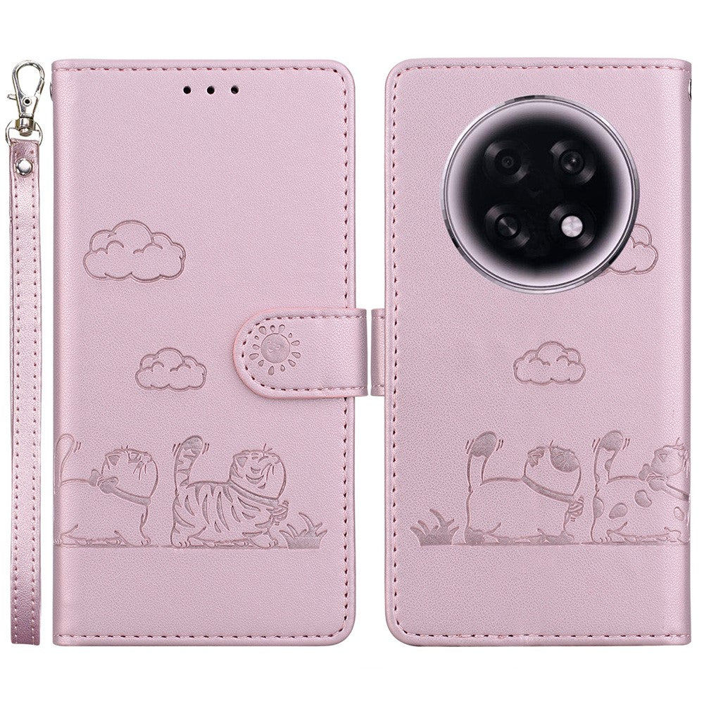 For Oppo F31 Pro+ 5G  /  A6 GT 5G Case RFID Blocking Kitten Pattern TPU + PU Leather Phone Cover with Wrist Strap