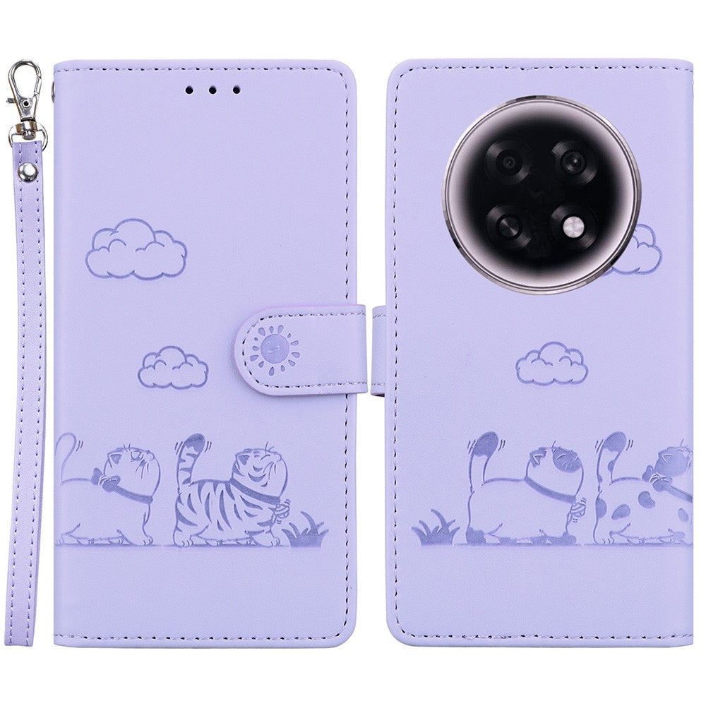 For Oppo F31 Pro+ 5G  /  A6 GT 5G Case RFID Blocking Kitten Pattern TPU + PU Leather Phone Cover with Wrist Strap