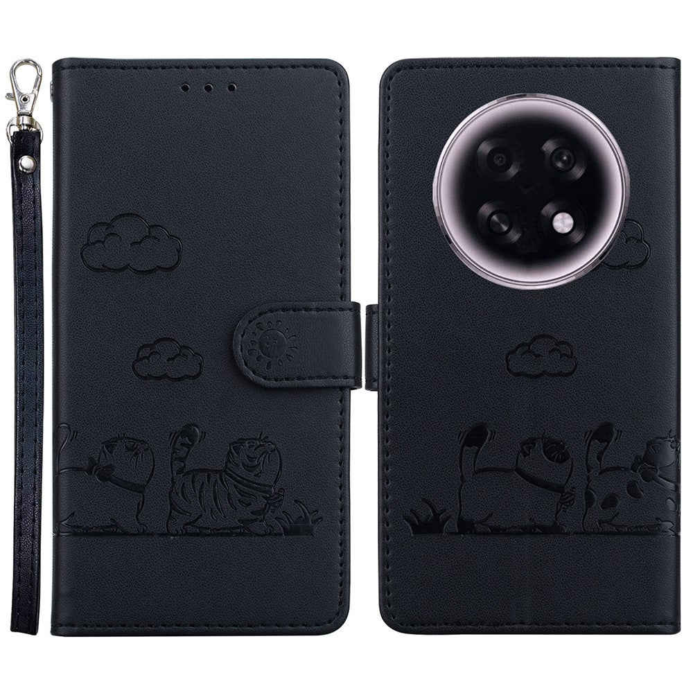 For Oppo F31 Pro+ 5G  /  A6 GT 5G Case RFID Blocking Kitten Pattern TPU + PU Leather Phone Cover with Wrist Strap