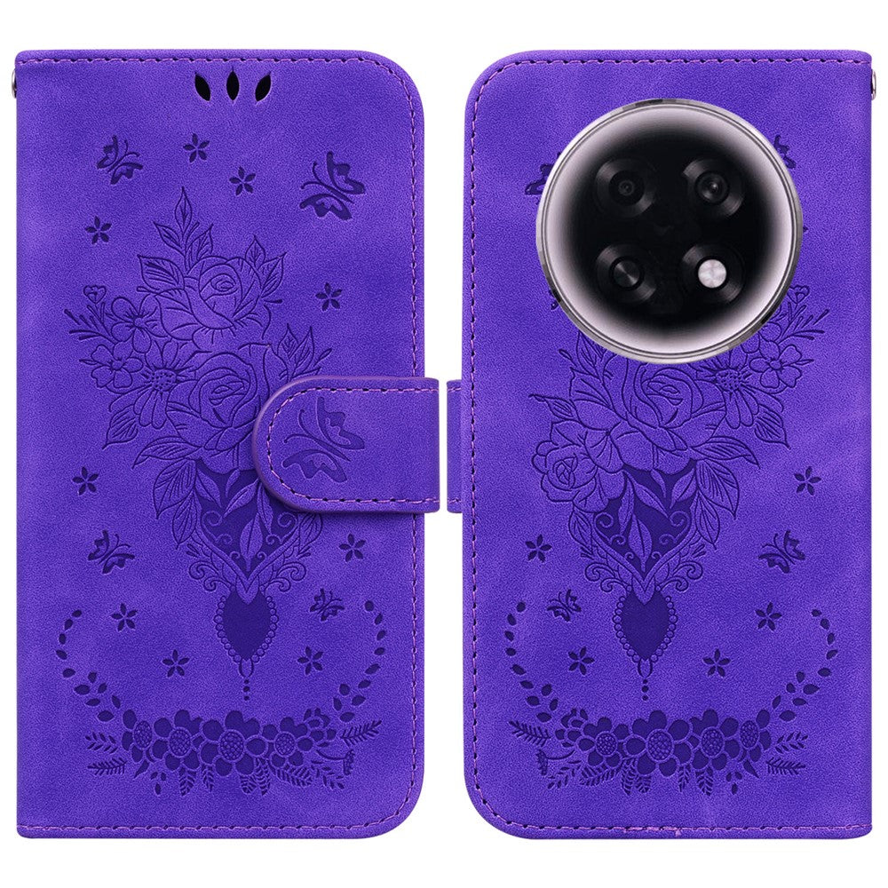 For Oppo F31 Pro+ 5G  /  A6 GT 5G Case Butterfly Flower Imprint PU Leather Wallet Phone Cover with Strap