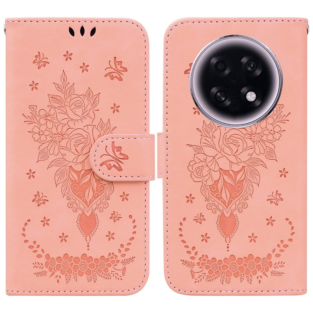For Oppo F31 Pro+ 5G  /  A6 GT 5G Case Butterfly Flower Imprint PU Leather Wallet Phone Cover with Strap