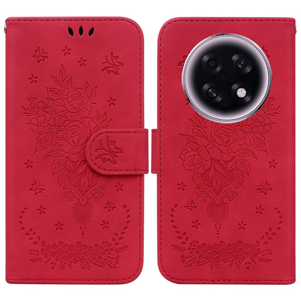 For Oppo F31 Pro+ 5G  /  A6 GT 5G Case Butterfly Flower Imprint PU Leather Wallet Phone Cover with Strap