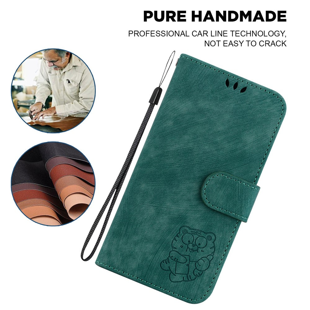 For Oppo F31 Pro+ 5G  /  A6 GT 5G Wallet Case Tiger Imprint Leather Shockproof Phone Cover with Wrist Strap