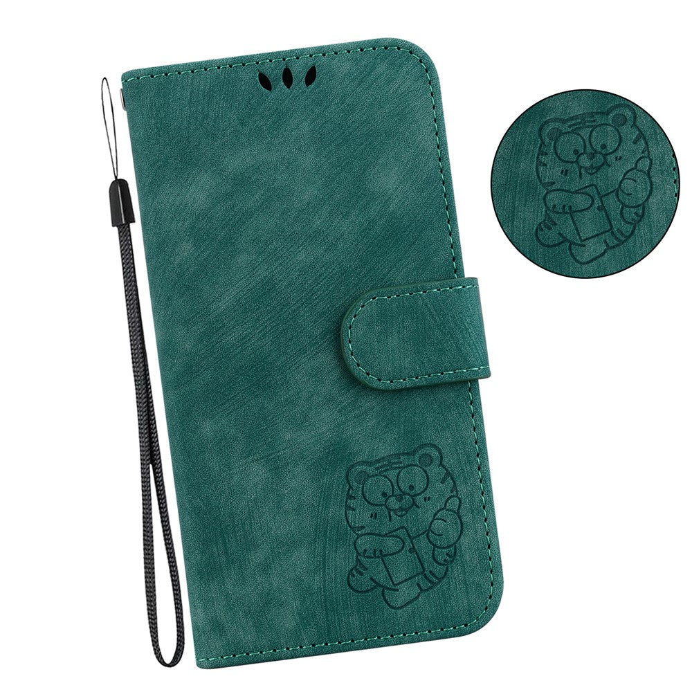 For Oppo F31 Pro+ 5G  /  A6 GT 5G Wallet Case Tiger Imprint Leather Shockproof Phone Cover with Wrist Strap