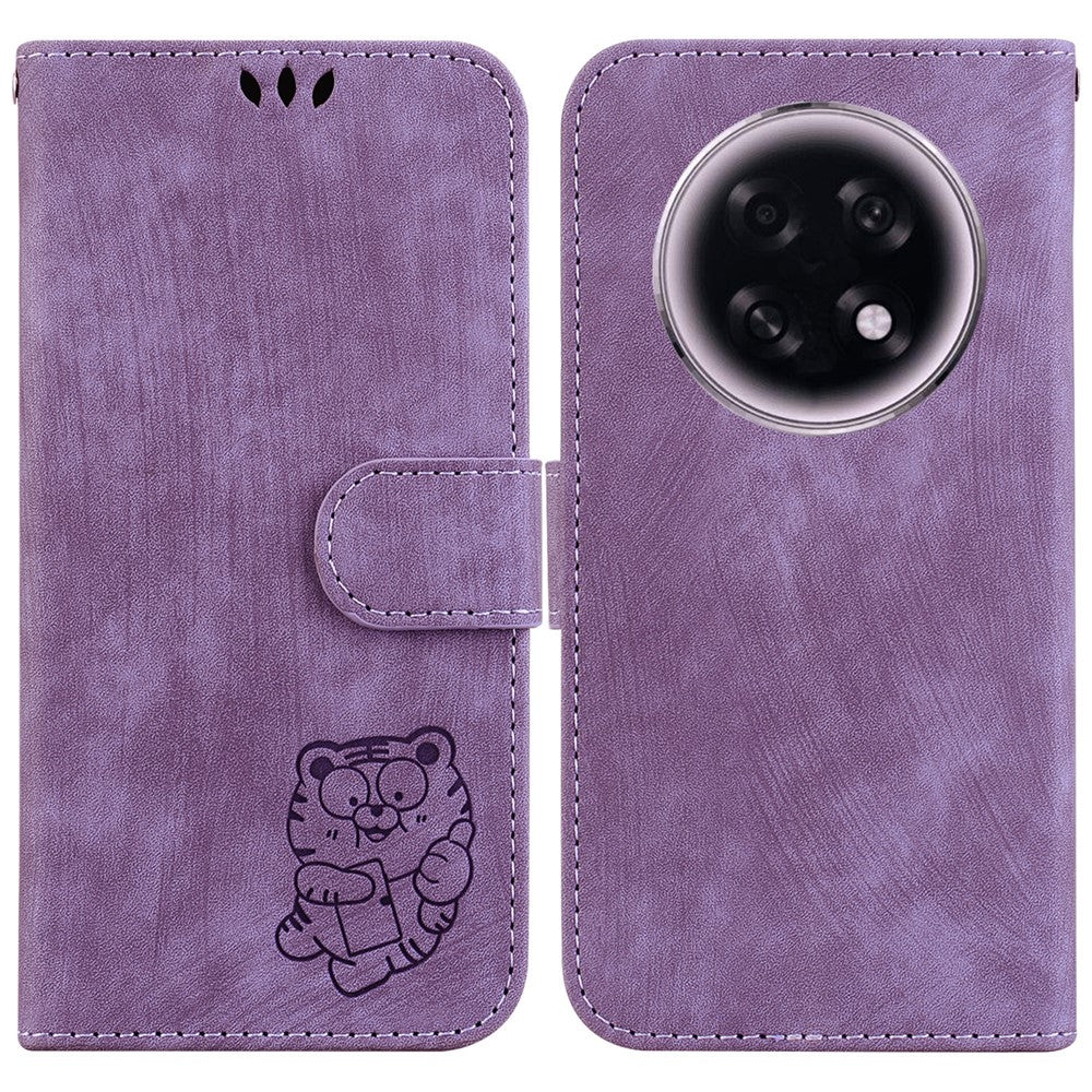 For Oppo F31 Pro+ 5G  /  A6 GT 5G Wallet Case Tiger Imprint Leather Shockproof Phone Cover with Wrist Strap