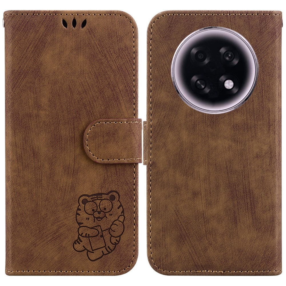 For Oppo F31 Pro+ 5G  /  A6 GT 5G Wallet Case Tiger Imprint Leather Shockproof Phone Cover with Wrist Strap