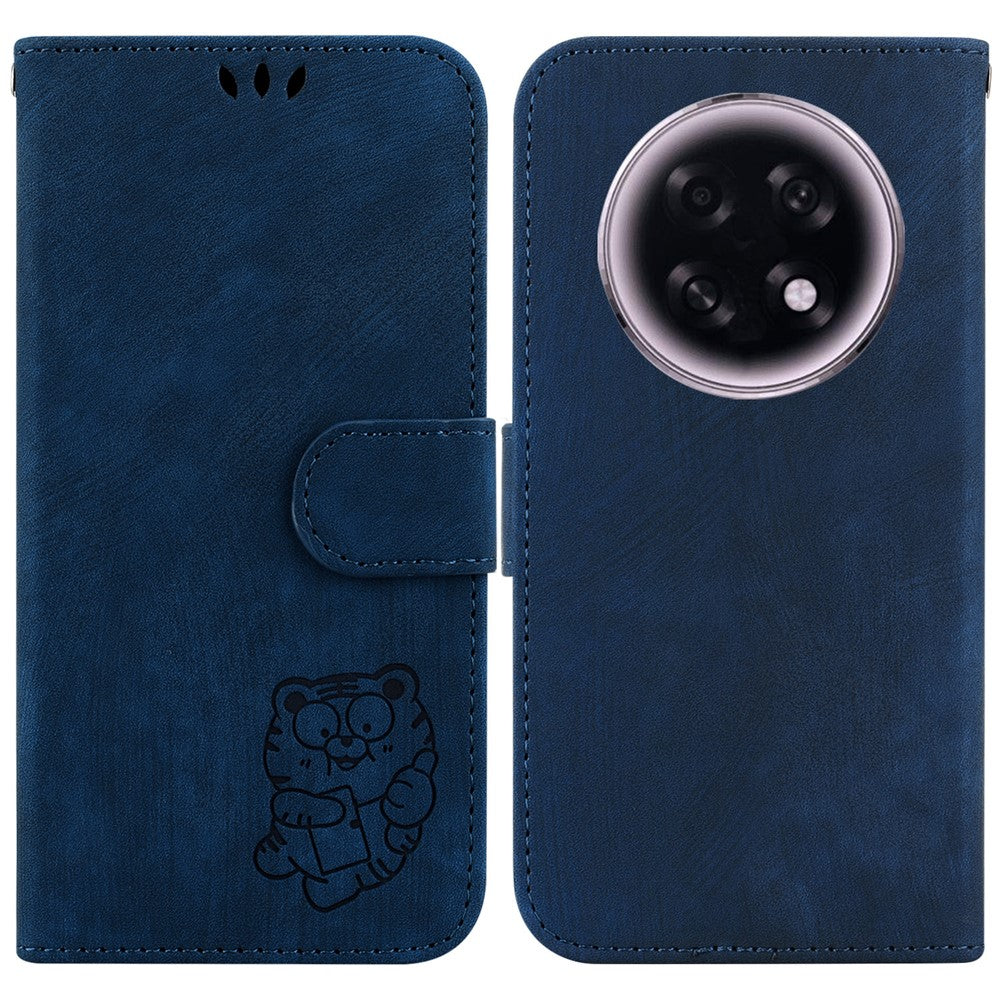 For Oppo F31 Pro+ 5G  /  A6 GT 5G Wallet Case Tiger Imprint Leather Shockproof Phone Cover with Wrist Strap