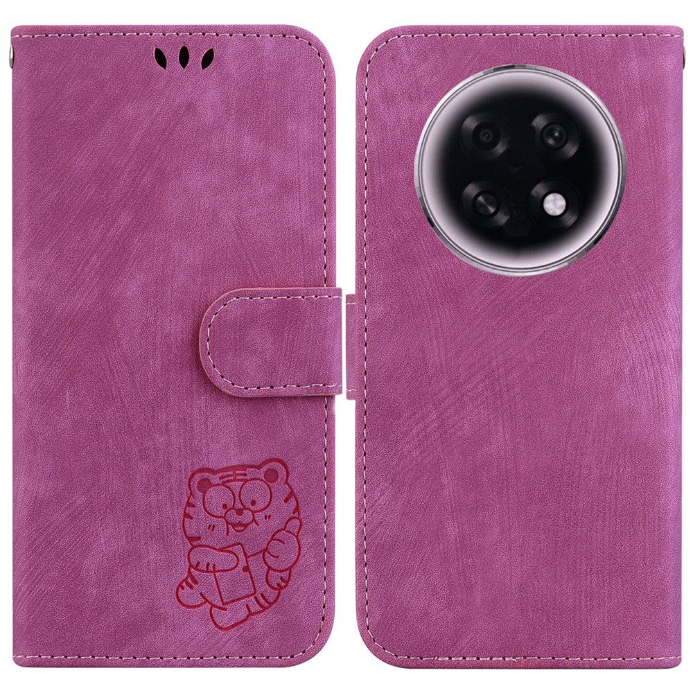 For Oppo F31 Pro+ 5G  /  A6 GT 5G Wallet Case Tiger Imprint Leather Shockproof Phone Cover with Wrist Strap