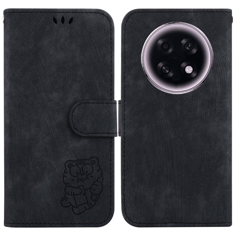 For Oppo F31 Pro+ 5G  /  A6 GT 5G Wallet Case Tiger Imprint Leather Shockproof Phone Cover with Wrist Strap