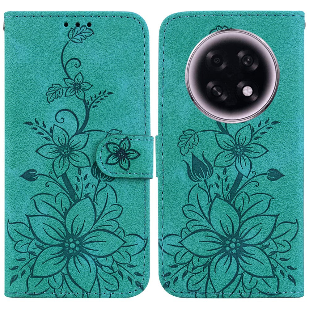 For Oppo F31 Pro+ 5G  /  A6 GT 5G Stand Case Lily Flower Imprint Leather Phone Cover with Wrist Strap