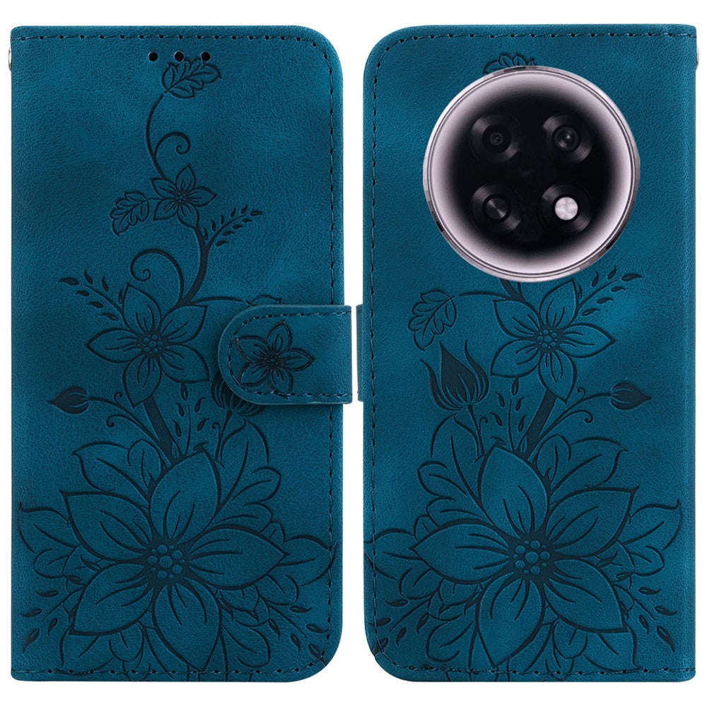 For Oppo F31 Pro+ 5G  /  A6 GT 5G Stand Case Lily Flower Imprint Leather Phone Cover with Wrist Strap