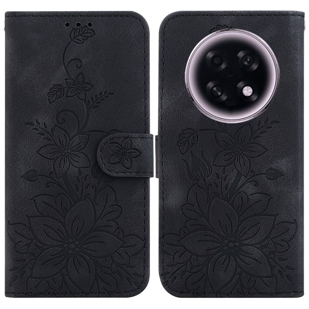 Funda de piel con estampado de flor de lirio y correa de muñeca para Oppo F31 Pro+ 5G / A6 GT 5G con soporte y correa de muñeca