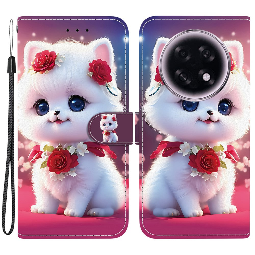 For Oppo F31 Pro+ 5G  /  A6 GT 5G Leather Case Stand Wallet Pattern Printing Phone Cover with Wrist Strap