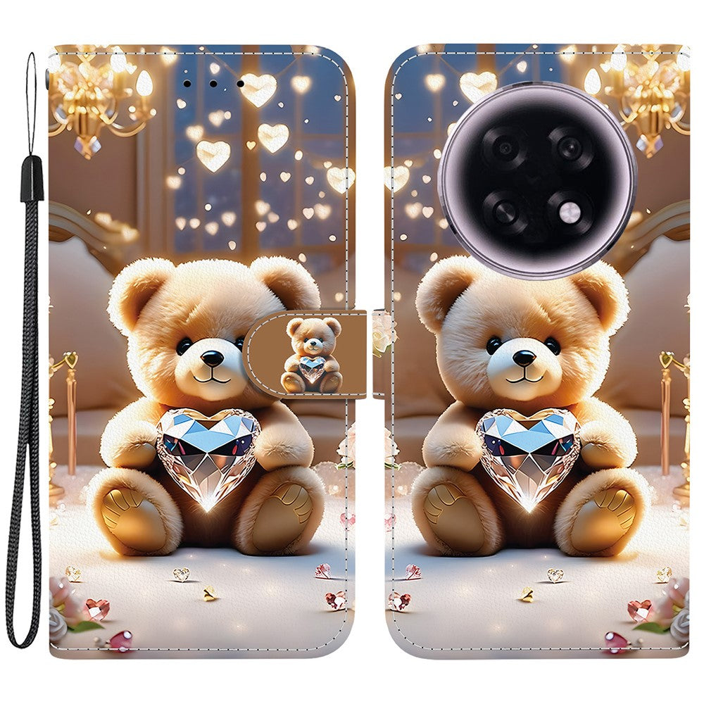 For Oppo F31 Pro+ 5G  /  A6 GT 5G Leather Case Stand Wallet Pattern Printing Phone Cover with Wrist Strap