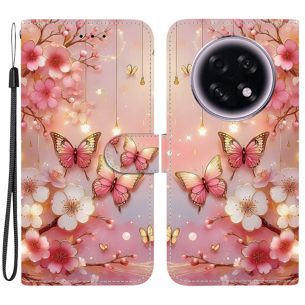 For Oppo F31 Pro+ 5G  /  A6 GT 5G Leather Case Stand Wallet Pattern Printing Phone Cover with Wrist Strap