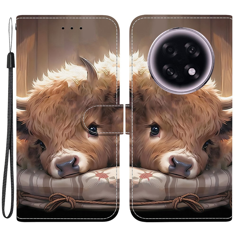 For Oppo F31 Pro+ 5G  /  A6 GT 5G Leather Case Stand Wallet Pattern Printing Phone Cover with Wrist Strap