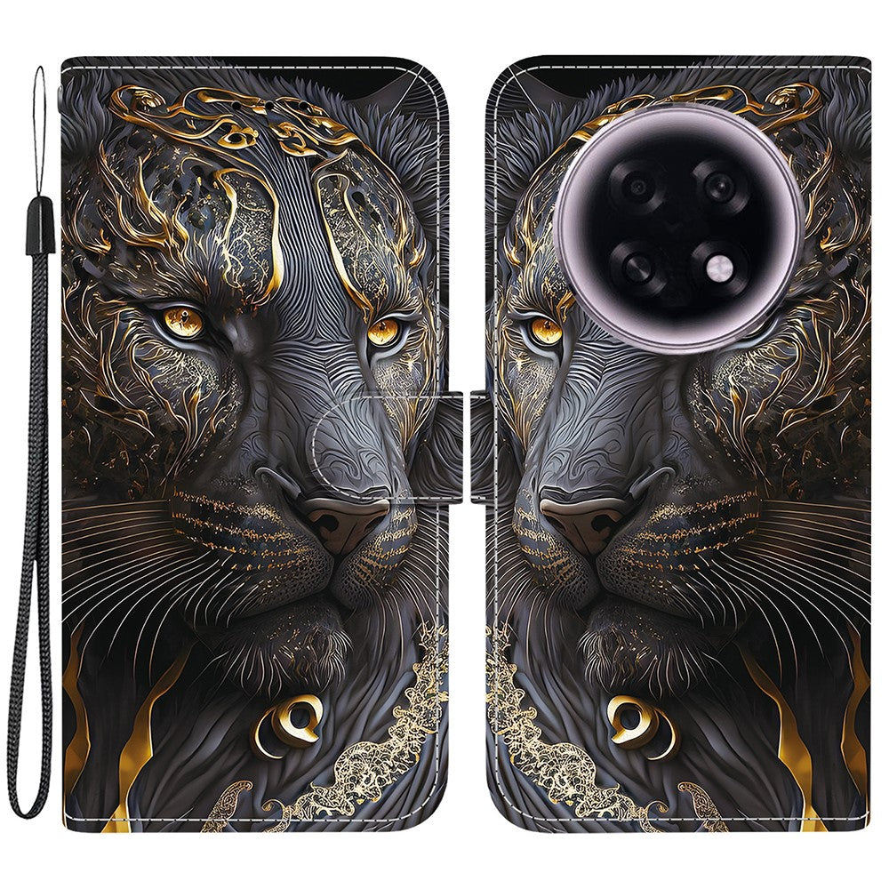 For Oppo F31 Pro+ 5G  /  A6 GT 5G Leather Case Stand Wallet Pattern Printing Phone Cover with Wrist Strap