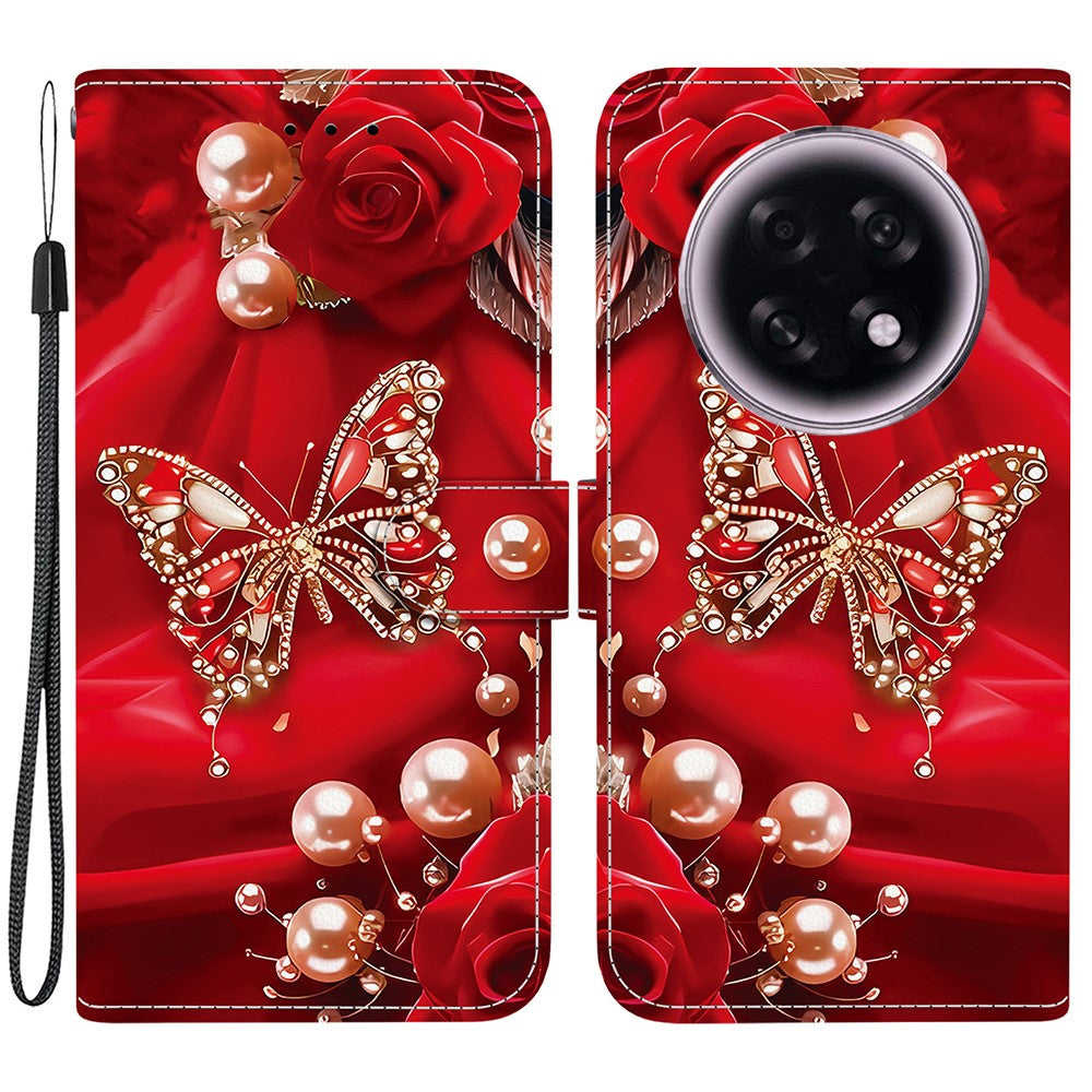 For Oppo F31 Pro+ 5G  /  A6 GT 5G Leather Case Stand Wallet Pattern Printing Phone Cover with Wrist Strap