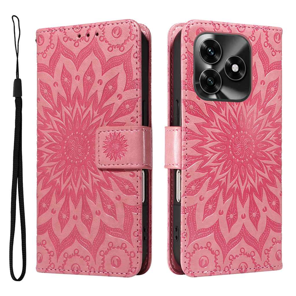 For Honor X5c Plus 4G Leather Wallet Case Sunflower Imprinted Phone Cover