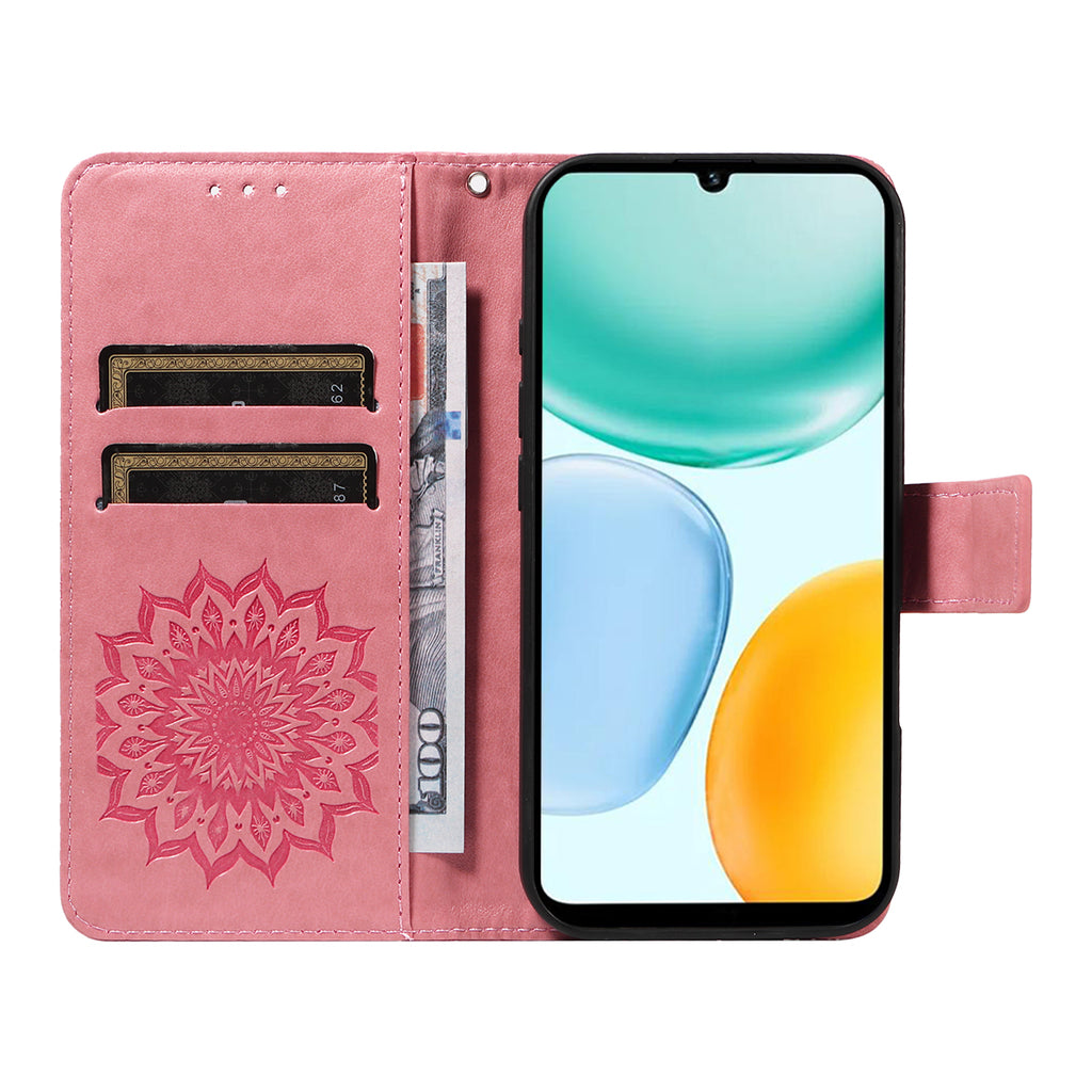 For Honor X5c Plus 4G Leather Wallet Case Sunflower Imprinted Phone Cover