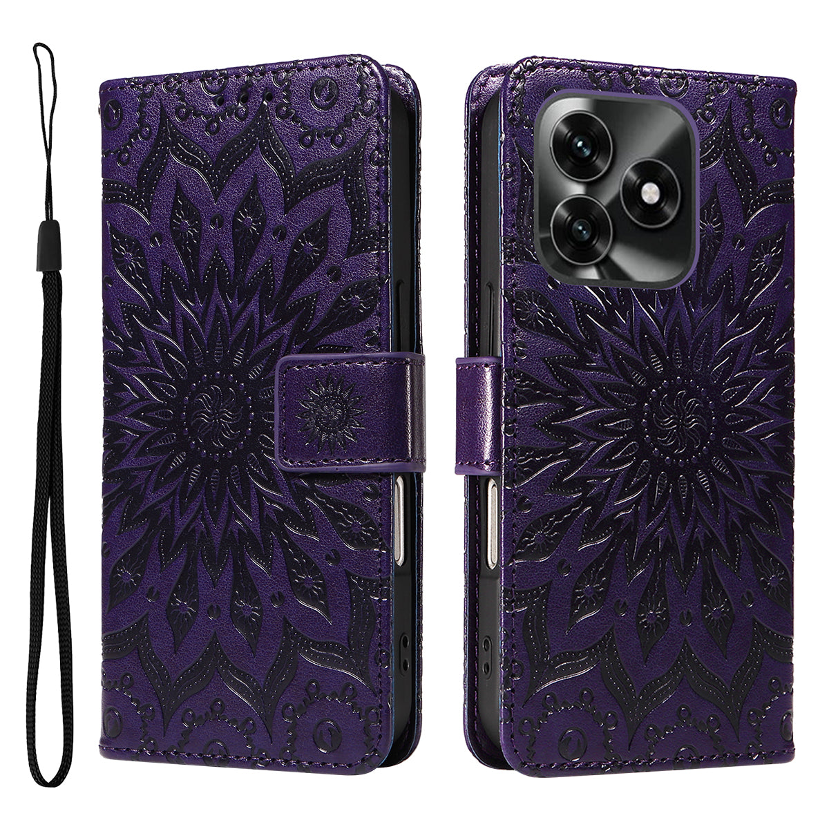 For Honor X5c Plus 4G Leather Wallet Case Sunflower Imprinted Phone Cover