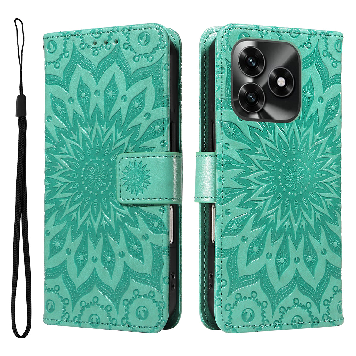 For Honor X5c Plus 4G Leather Wallet Case Sunflower Imprinted Phone Cover