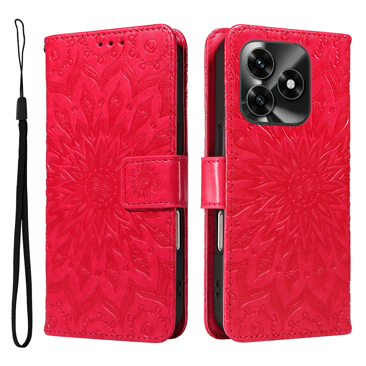 For Honor X5c Plus 4G Leather Wallet Case Sunflower Imprinted Phone Cover