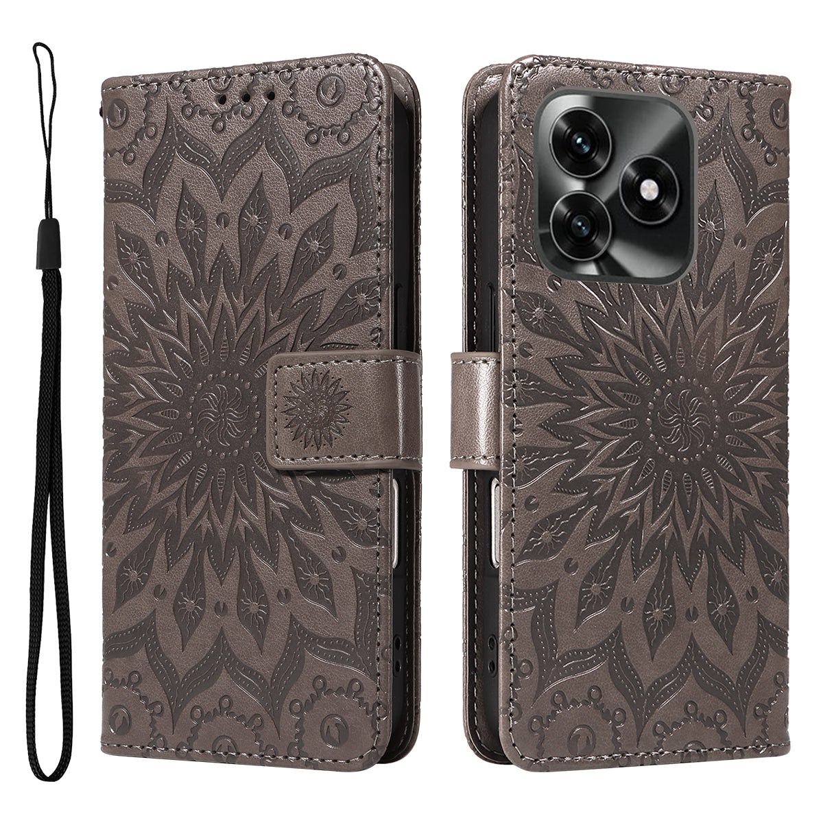 For Honor X5c Plus 4G Leather Wallet Case Sunflower Imprinted Phone Cover