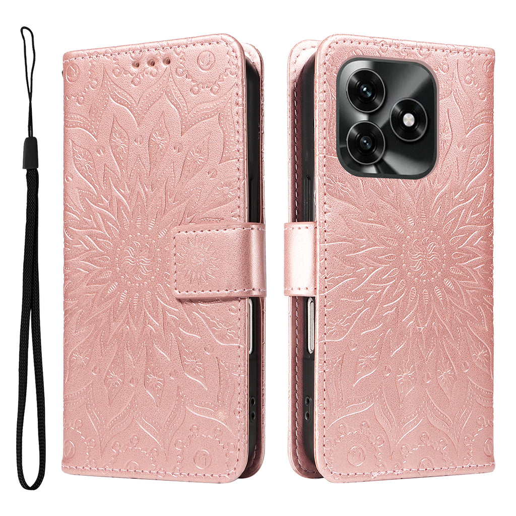 For Honor X5c Plus 4G Leather Wallet Case Sunflower Imprinted Phone Cover