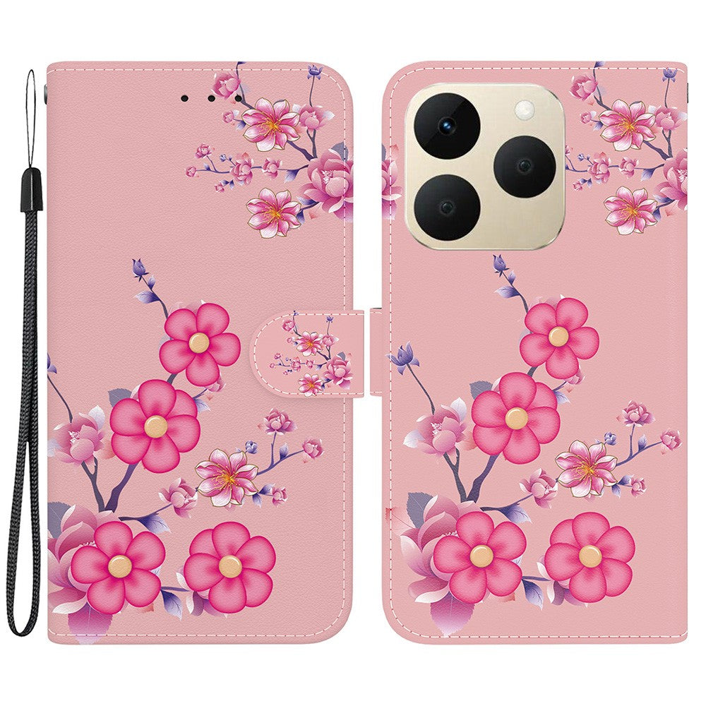 Funda tipo cartera para Realme 15T 5G, resistente a caídas, con estampado, de piel y con correa.