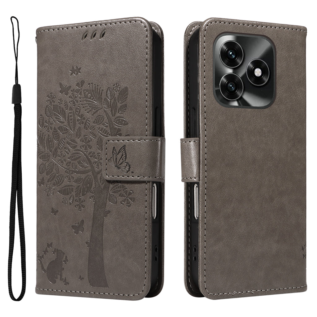 For Honor X5c Plus 4G Phone Case with Stand Cat Tree Pattern Leather Wallet Mobile Cover