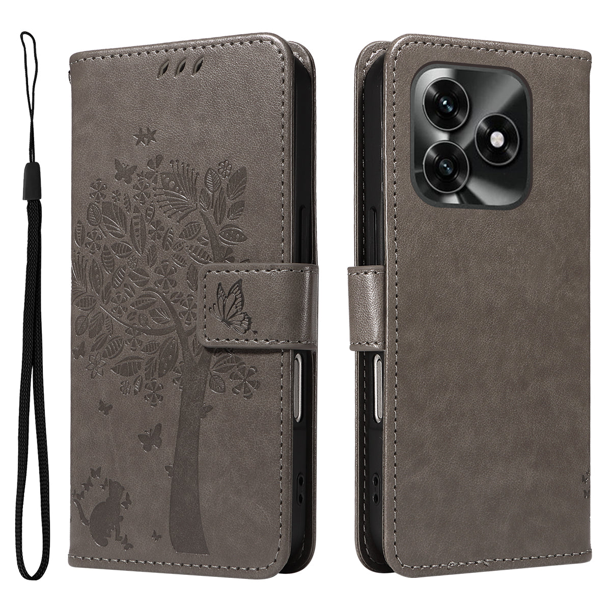 For Honor X5c Plus 4G Phone Case with Stand Cat Tree Pattern Leather Wallet Mobile Cover