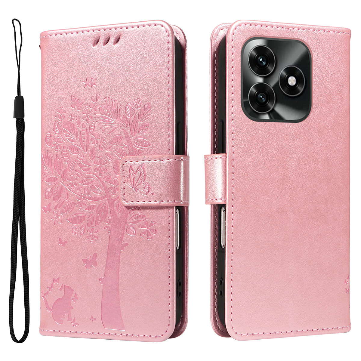 For Honor X5c Plus 4G Phone Case with Stand Cat Tree Pattern Leather Wallet Mobile Cover