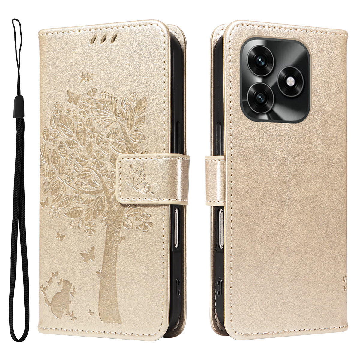 For Honor X5c Plus 4G Phone Case with Stand Cat Tree Pattern Leather Wallet Mobile Cover