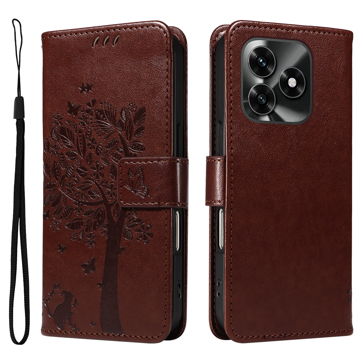 For Honor X5c Plus 4G Phone Case with Stand Cat Tree Pattern Leather Wallet Mobile Cover