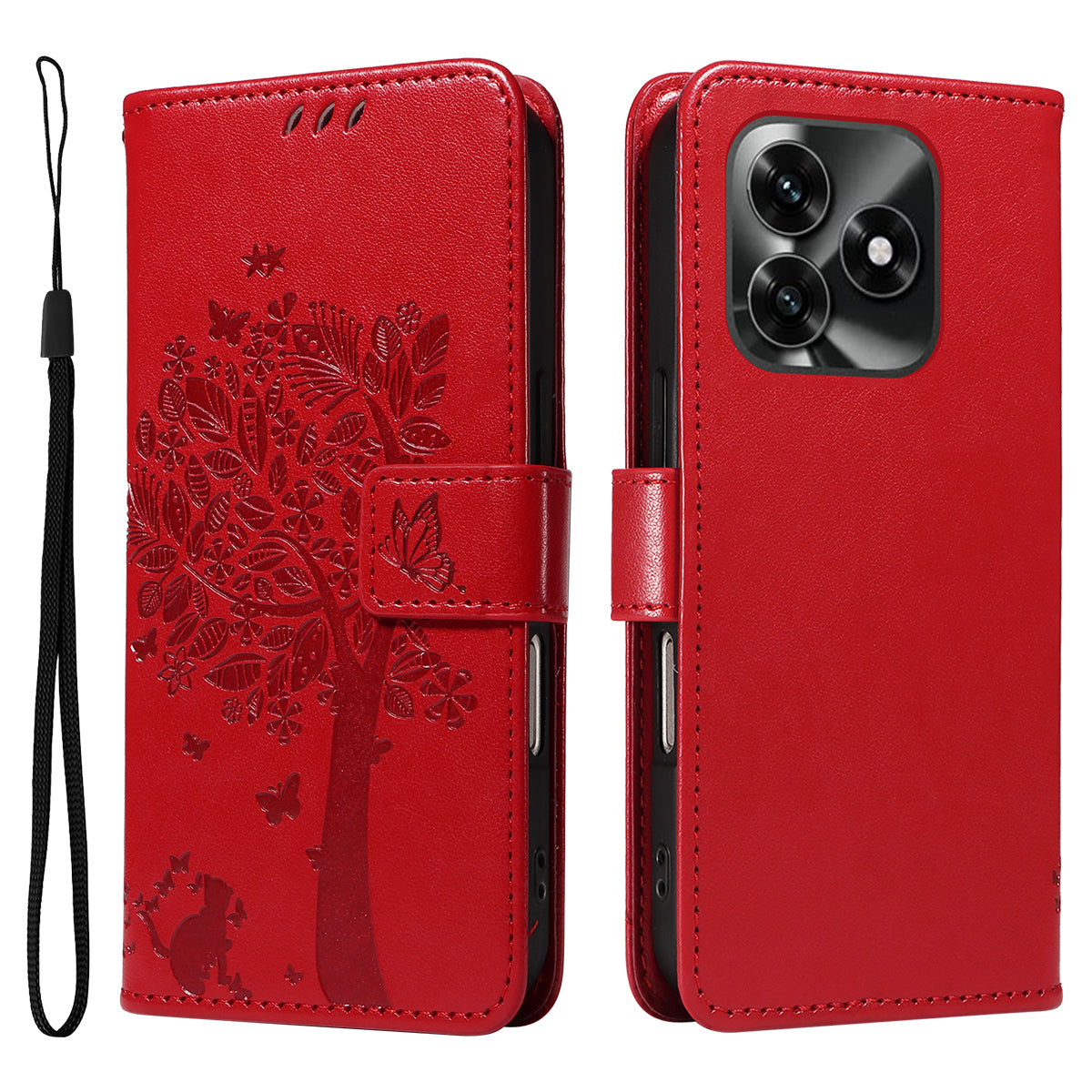 For Honor X5c Plus 4G Phone Case with Stand Cat Tree Pattern Leather Wallet Mobile Cover