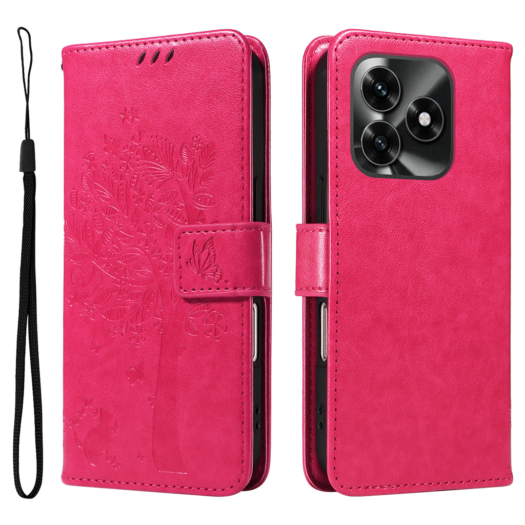 For Honor X5c Plus 4G Phone Case with Stand Cat Tree Pattern Leather Wallet Mobile Cover