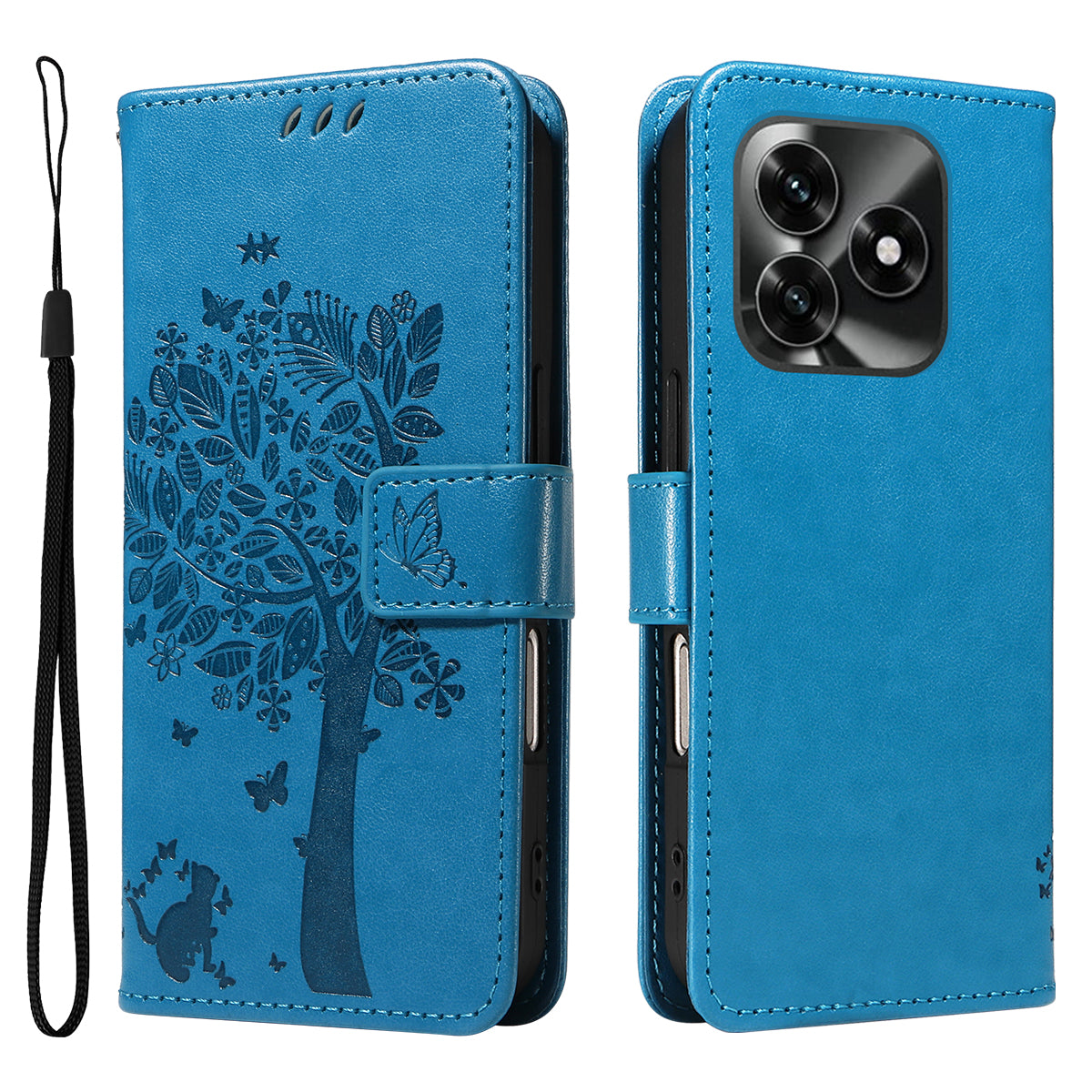 For Honor X5c Plus 4G Phone Case with Stand Cat Tree Pattern Leather Wallet Mobile Cover